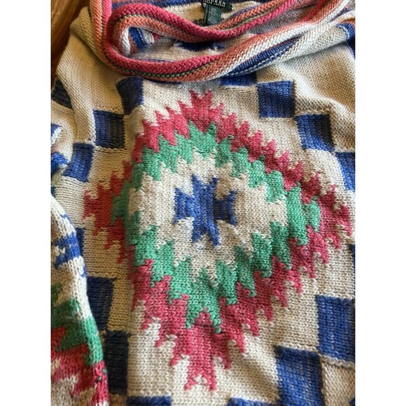 Lauren Ralph Lauren Knit Cardigan Sweater Shawl Wool Western Aztec Size S/M - Picture 6 of 10